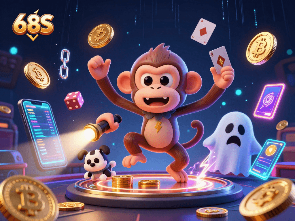 68S apresenta um cassino assombrado com um macaco poltergeist e um filhote rastreador, repleto de moedas e cartas.