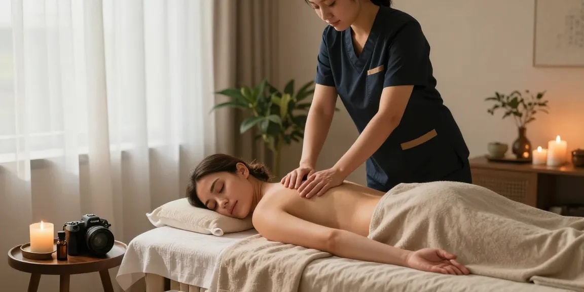 Experience premium 잠실출장마사지 in a tranquil home setting, showcasing a therapist delivering relaxation and comfort.