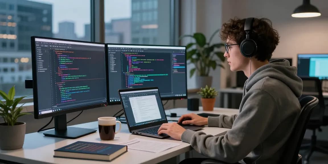 NAGA2000 software innovation showcased in a modern workspace setup with coding displays and tech equipment.