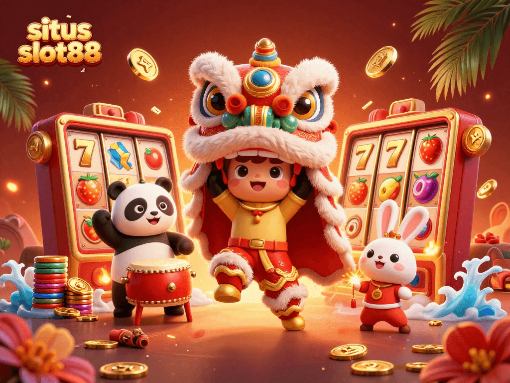 Menangkan jackpot di situs slot88 dengan ilustrasi kasino yang penuh warna dan energi.