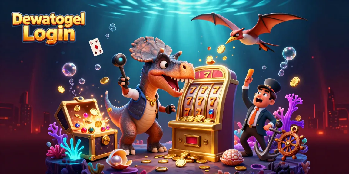 Dewatogel Login leads to a thrilling slot jackpot scene with vibrant characters and treasures.