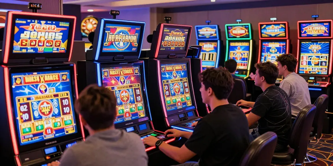 Exciting scene of diverse players enjoying slot gacor hari ini at a modern virtual casino with vibrant graphics.