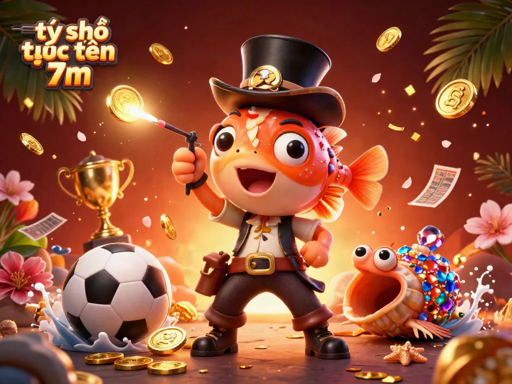 Engage with tỷ số trực tuyến 7m through dynamic 3D illustration of a fishing scene with vivid casino elements.
