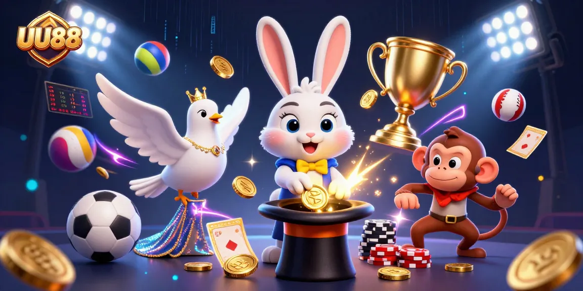 Play and win at UU88 with the magician rabbit and his golden coins in an exciting casino atmosphere.