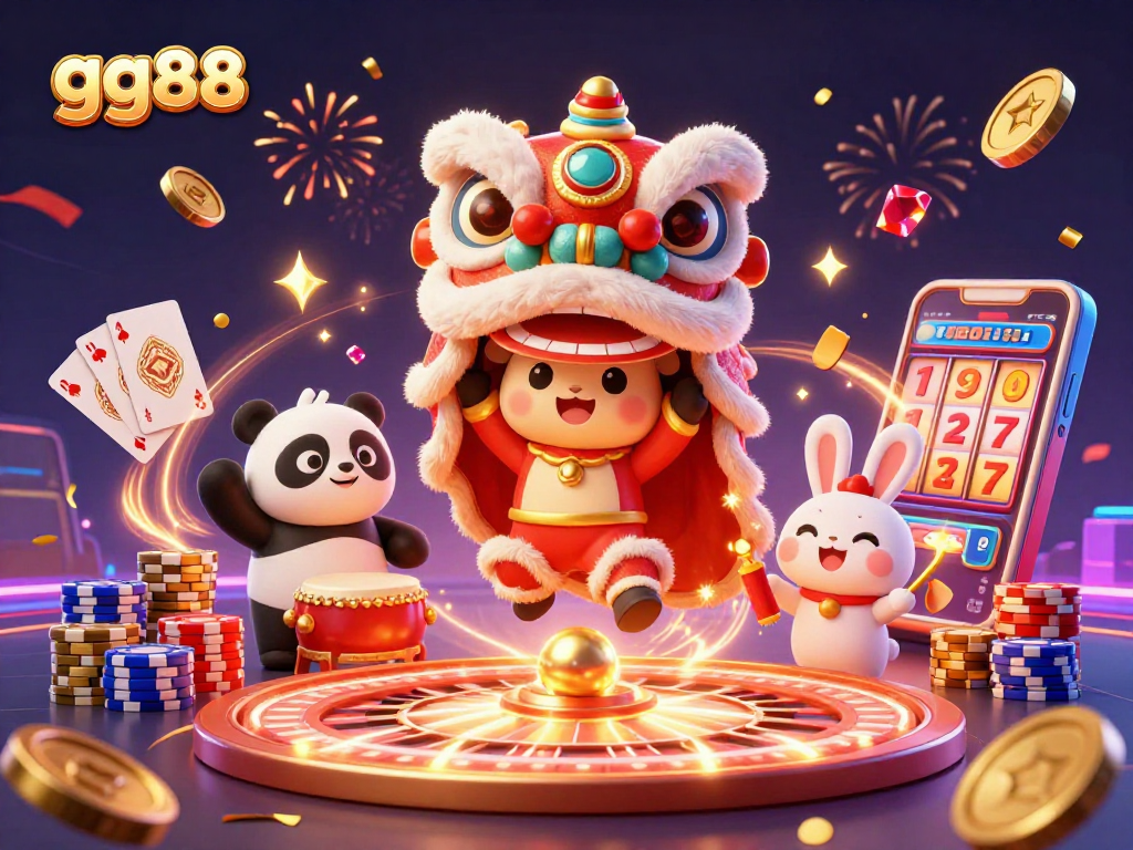 gg88 players celebrate with casino games and colors in an exciting 3D illustration.