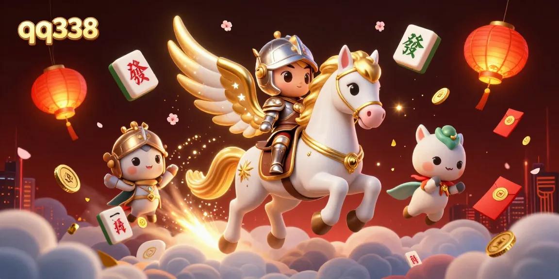 Engage in thrilling gameplay with qq338, as a celestial knight rides through a vibrant casino adventure.