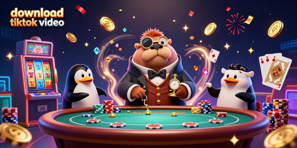Download TikTok video featuring a jovial walrus and companions at an underwater casino table.