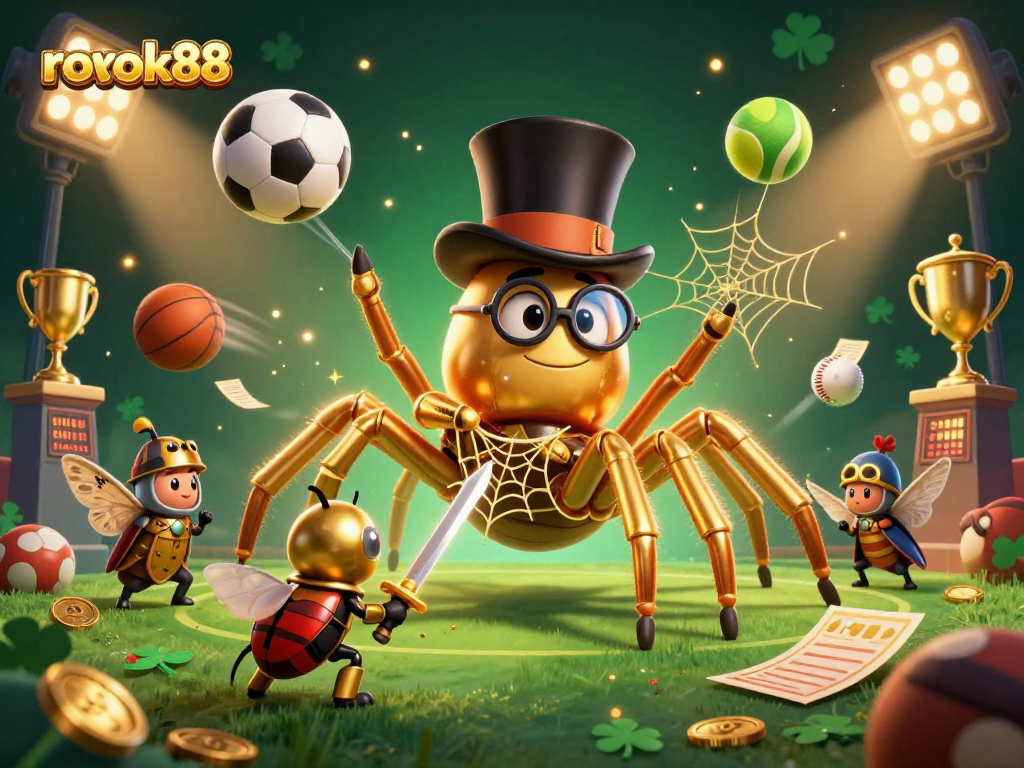 Experience thrilling gameplay with rokok88's vibrant casino scene featuring dynamic characters and sports elements.