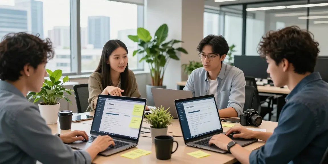 在https://adspowet.com的现代办公室环境中，团队成员专注于多账号管理界面，展现高效协作的气氛