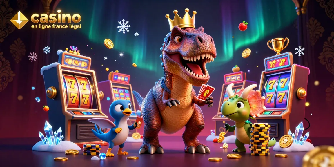 Jouez au casino en ligne France légal avec des personnages heureux qui s'amusent et des machines à sous scintillantes.