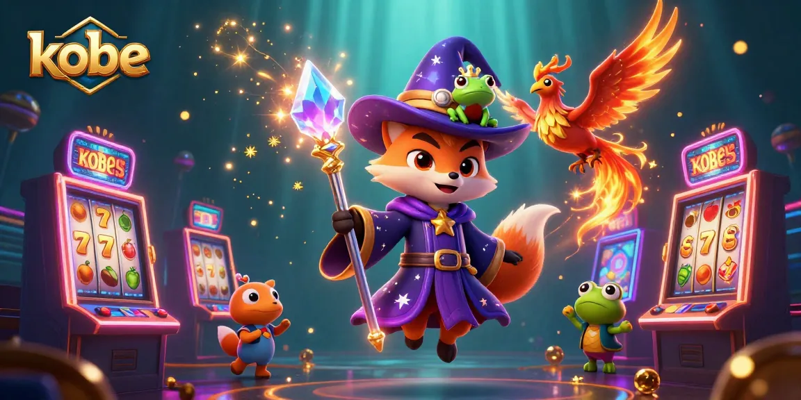 Engage with kobe slots through a vibrant illustration featuring a wizard fox and phoenix.