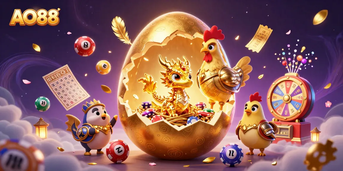 Engage with AO88's vibrant casino atmosphere featuring a golden baby dragon in a dynamic scene.