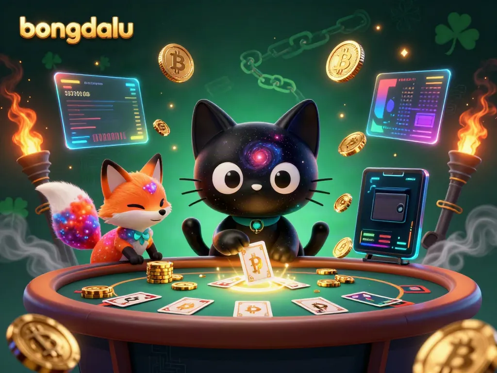 Bongdalu showcases a cosmic casino scene with a black hole cat and nebula fox attracting golden chips.
