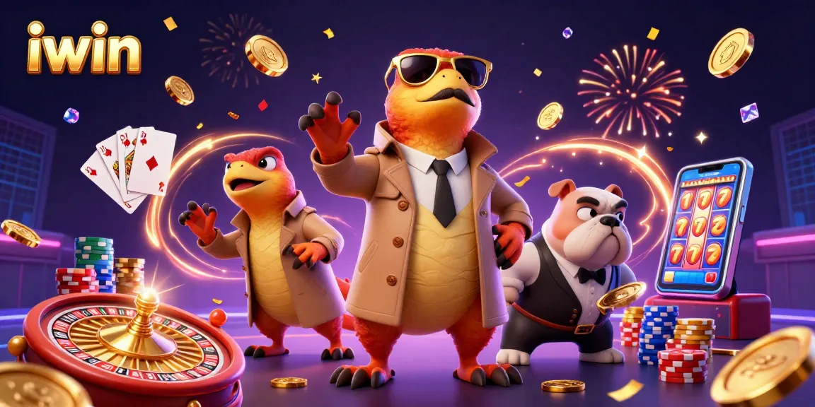 Experience the excitement of iwin with playful raptors and vibrant casino elements in a dynamic scene.