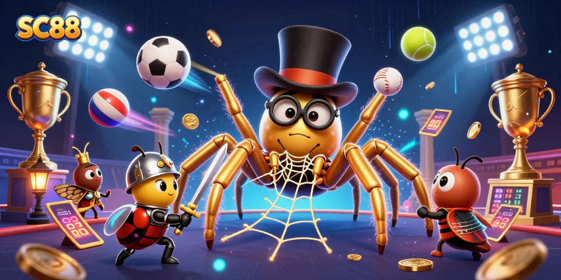 Engage with SC88's thrilling casino games, featuring characters in a vibrant 3D illustration.