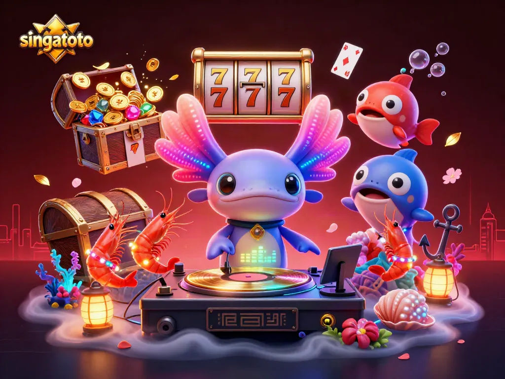 Spin to win with singatoto's vibrant casino scene illustrated in 3D depicting exciting slot elements.