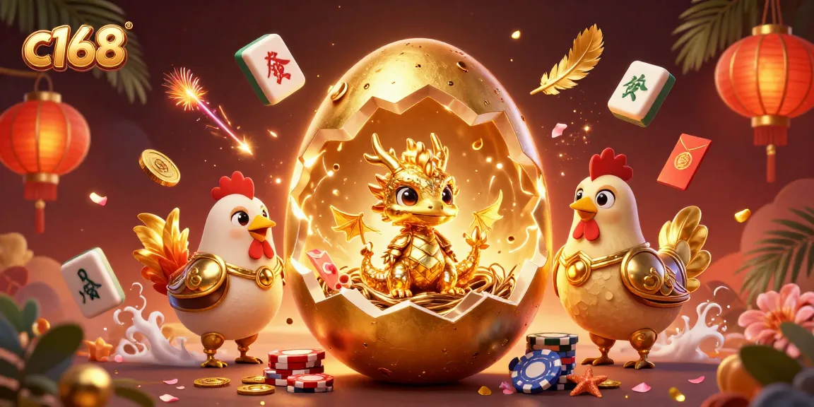 Experience thrilling gameplay at c168 with a golden dragon amidst poker chips, celebrating wins.