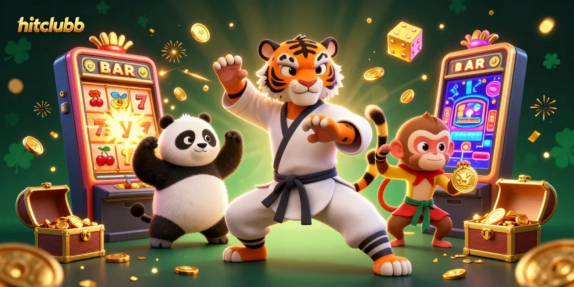 Experience the thrill at hitclubb with dynamic slot machines, cartoon characters, and vibrant casino elements.