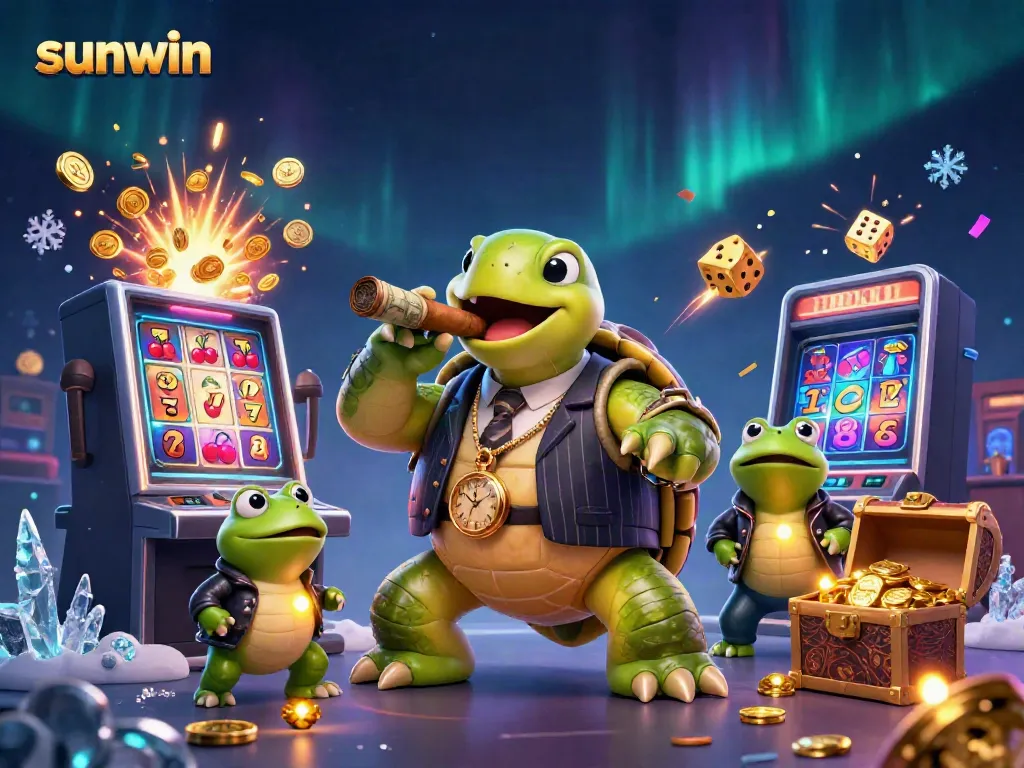 Experience the thrilling ambiance of sunwin with a casino floor alive with vibrant characters and winning symbols.