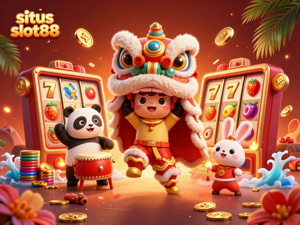 Menangkan jackpot di situs slot88 dengan ilustrasi kasino yang penuh warna dan energi.