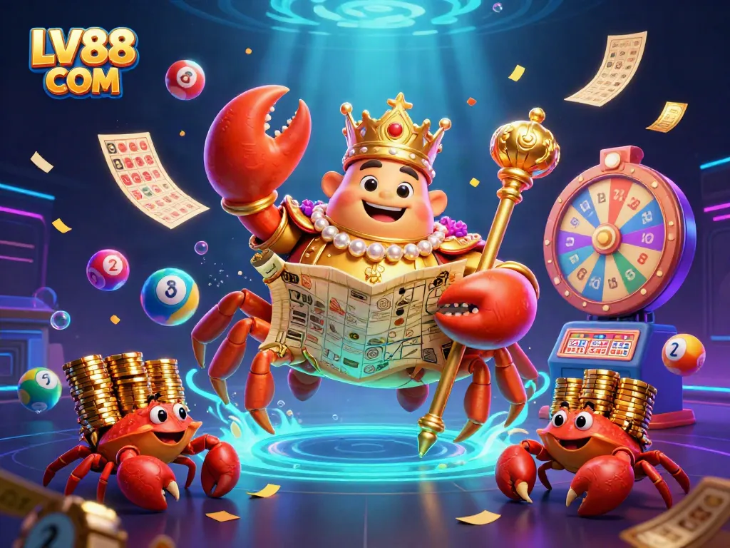 Experience the thrill of winnings with LV88 COM's vibrant gaming scene featuring a golden crab emperor.