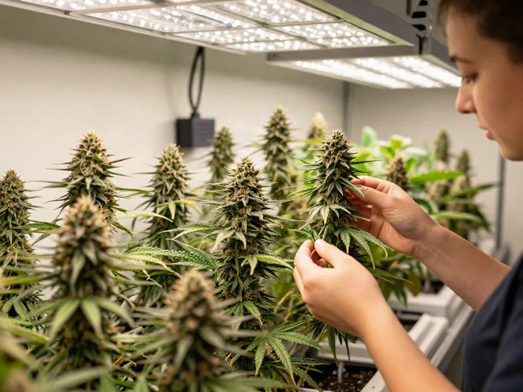Premium indoor-grown Alienlab cannabis strains thriving in a modern grow room.