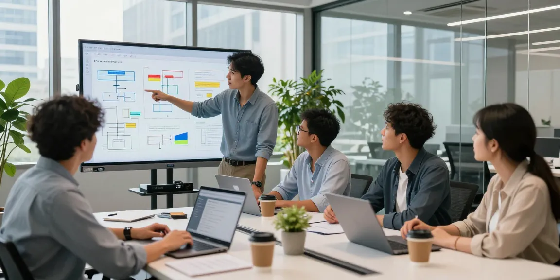 Team collaboration in a modern office, showcasing AI productivity tools in action with diverse professionals brainstorming.