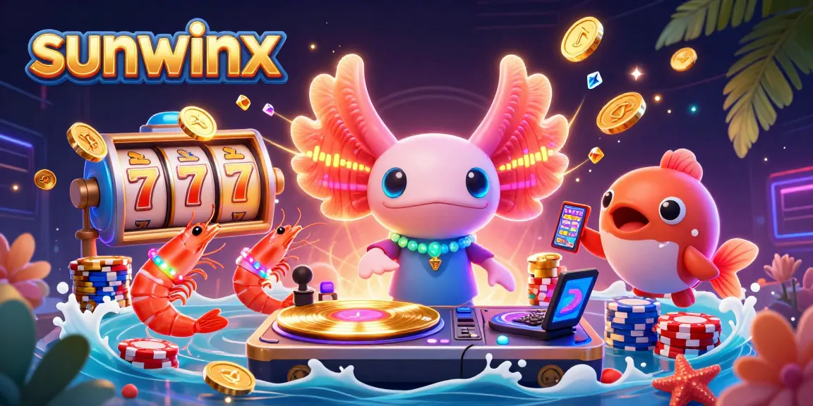 Engage with sunwinx's immersive gaming experience in a vibrant casino illustration.
