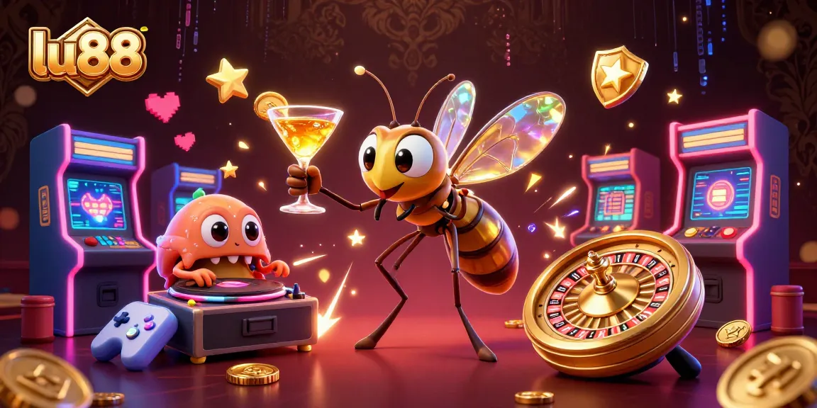 Spin to win big with lu88, featuring a lively 3D casino scene with vibrant characters and games