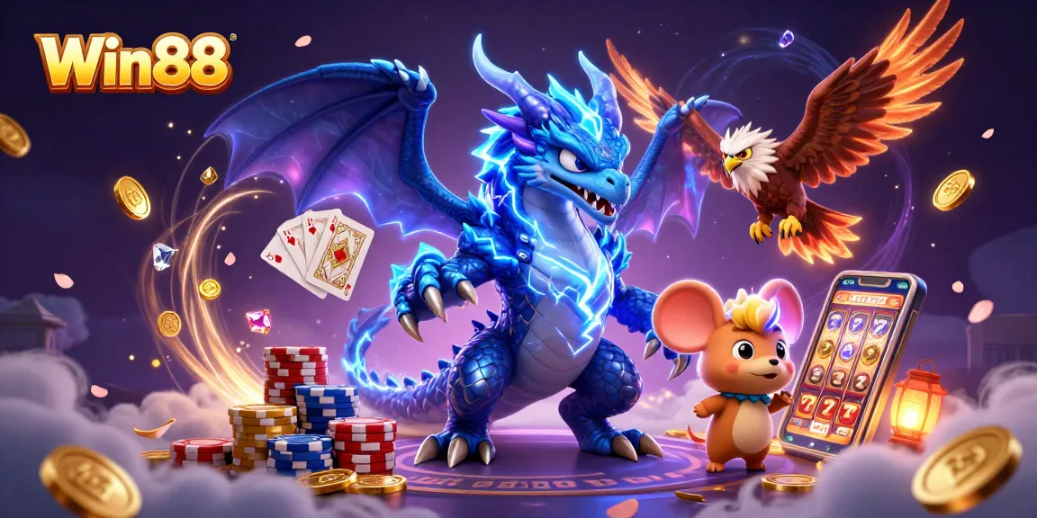 Experience the excitement of Win88 with thrilling casino elements in an electrifying scene.
