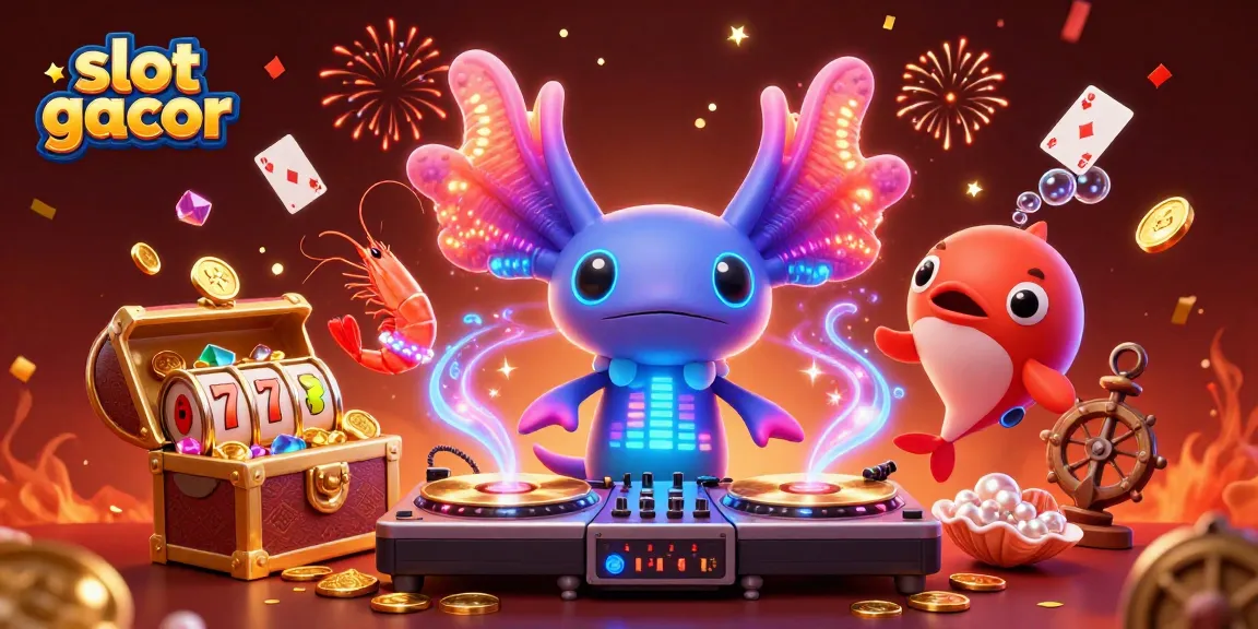 Engage in exciting slot gacor experiences surrounded by vibrant casino-themed characters and elements.