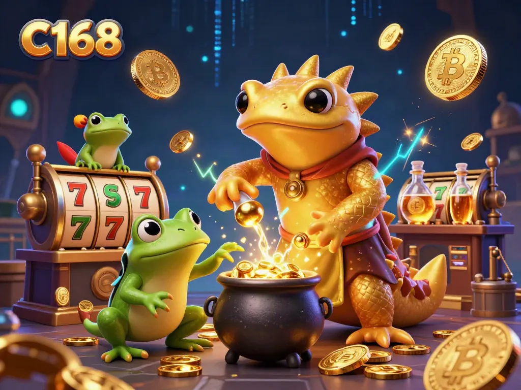 Experience C168 with a captivating golden salamander alchemist, transmuting luck into winning slots.