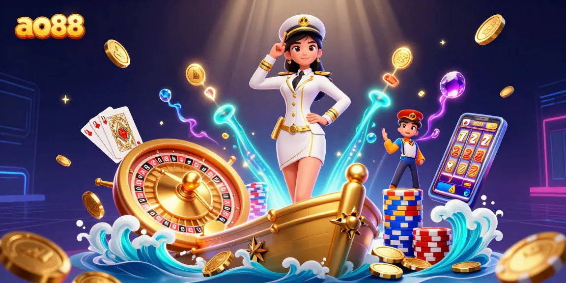 Spin to win at ao88 with a dazzling scene of golden coins and vibrant casino elements.