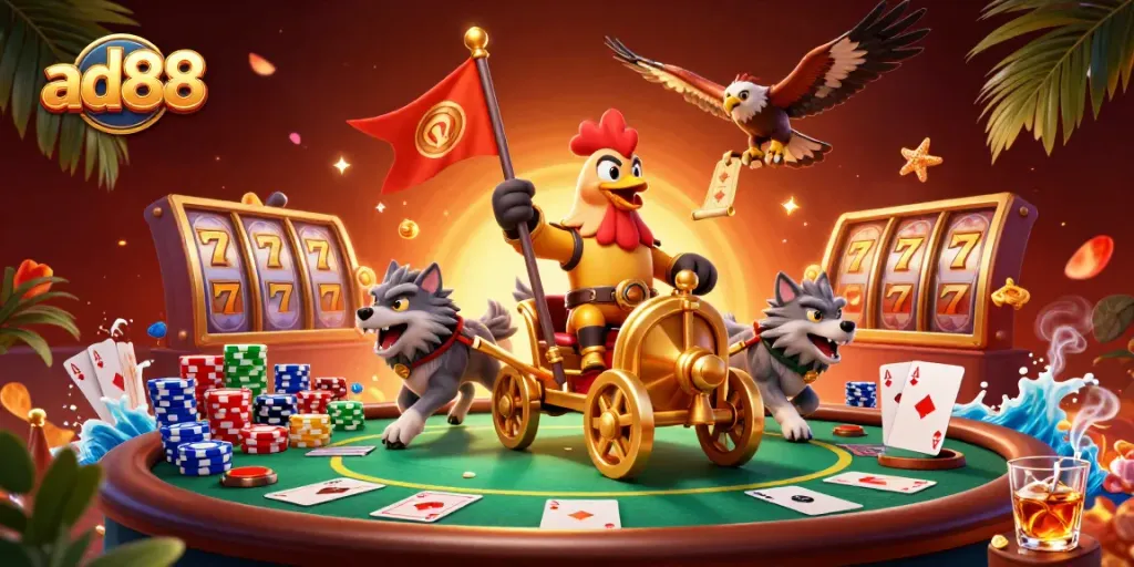 Engage in thrilling poker at ad88 featuring vibrant characters and game elements.