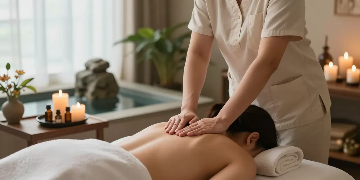 Relaxing 부평출장안마 therapy setting with gentle massage, soothing oils, and serene atmosphere.