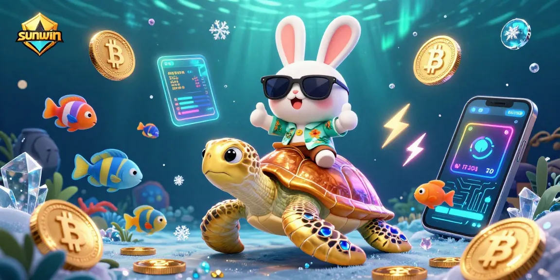 Play and win big at sunwin with an adorable rabbit and golden turtle in a vibrant underwater scene.