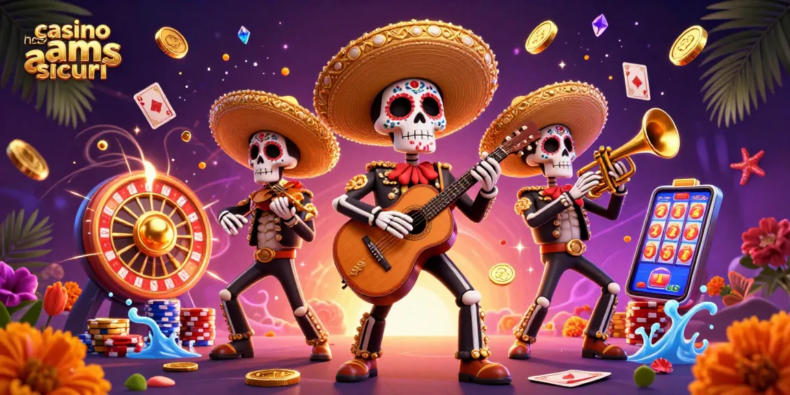 Giocando ai casinò non AAMS sicuri, i membri di una band mariachi festeggiano con monete d'oro e giochi.