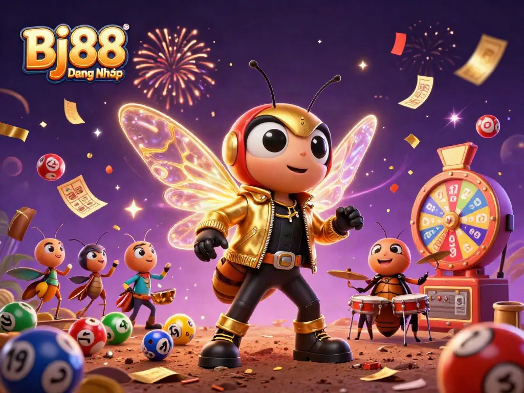 Engage with Bj88 Đăng Nhập and enjoy colorful lottery elements and energetic gaming atmosphere in this vibrant scene.