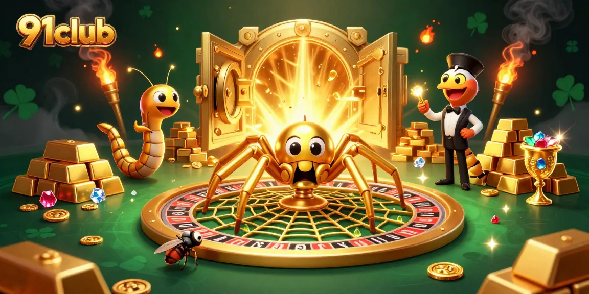Engage in thrilling bets with 91club surrounded by glittering riches and casino elements.