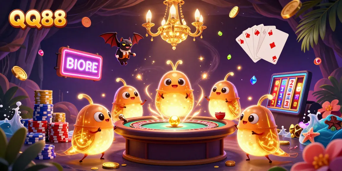 Engage with QQ88 at the vibrant cave casino, showcasing a unique dealer and dynamic casino elements.