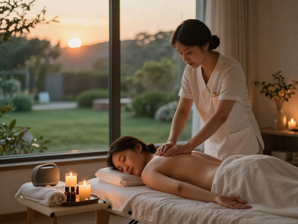 Experience a tranquil 성동구출장마사지 session in a cozy home setting with soothing elements.