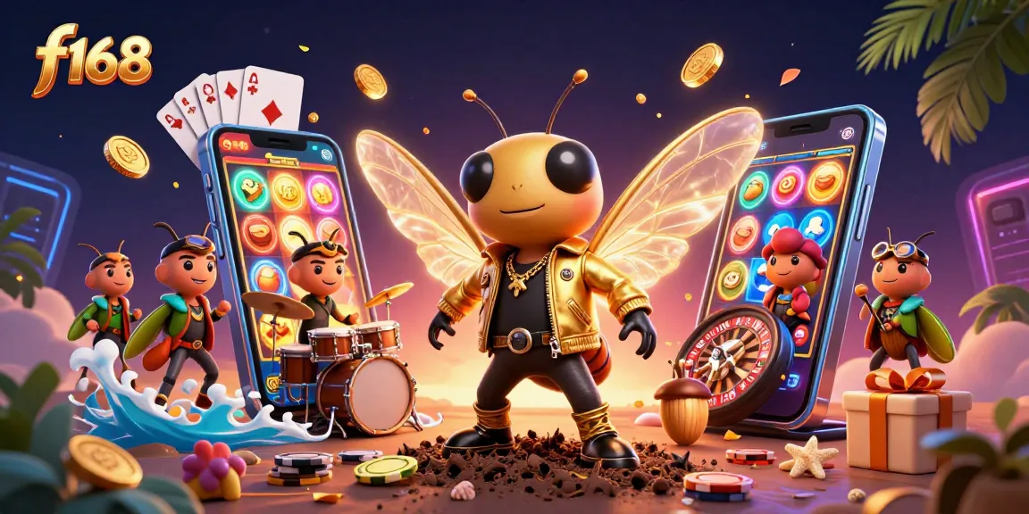 Experience thrilling slots and gameplay in f168's dynamic casino scene with animated characters.