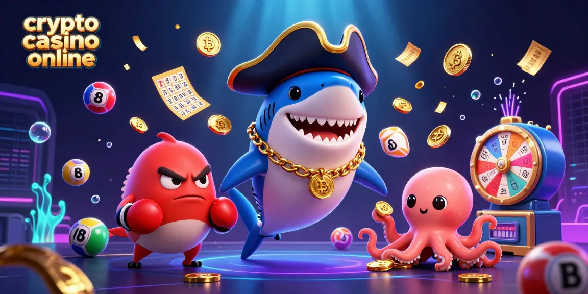 Scopri l'emozione dei giochi nel crypto casino online mentre il pesce palla e gli altri personaggi festeggiano con monete d'oro.