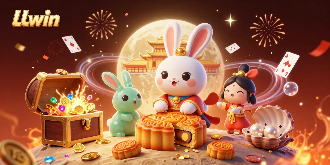 Experience winning with LLwin's vibrant casino atmosphere featuring a moon rabbit and poker elements.
