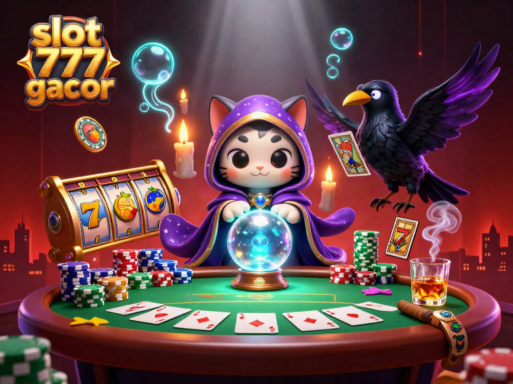 Engage with slot 777 gacor in a vibrant 3D casino scene featuring mystical characters and rich game elements.