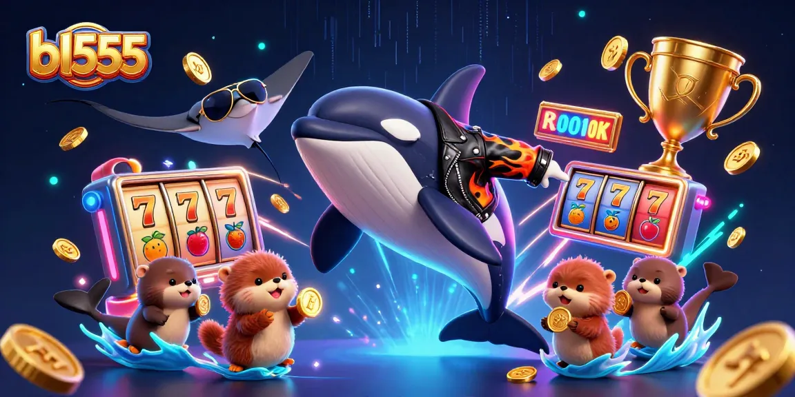 Experience the thrill of winning jackpots at bl555 with a vibrant 3D casino illustration featuring dynamic characters and gambling elements.
