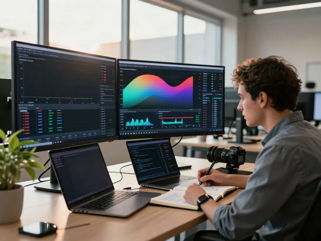 TradingView trader analyzing real-time charts in a contemporary office.