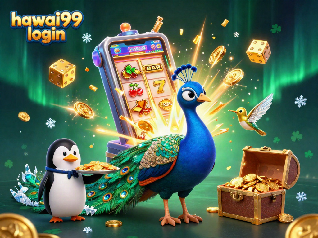 Experience excitement with hawai99 login in this vibrant 3D casino-themed illustration.