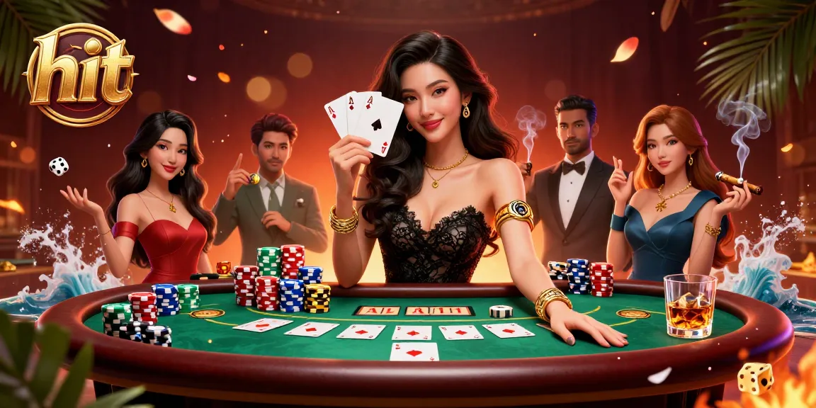 Engage in thrilling hit games at the vibrant casino with ace playing cards and rich chip stacks.