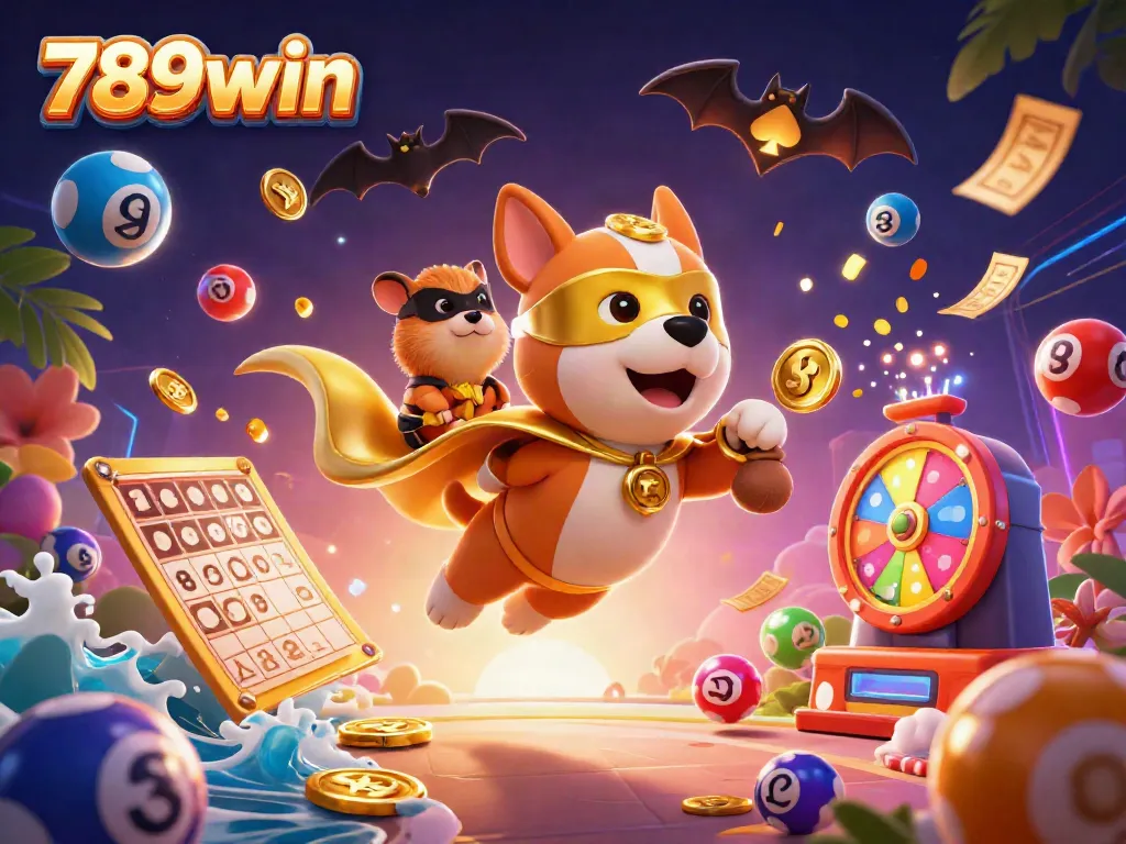 Experience the excitement of 789win with a thrilling illustration of a superhero dog and a hamster amidst casino elements.